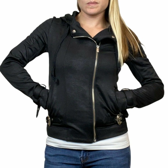 The Kooples Faux Leather Moto Jacket Hooded Size XS - Picture 4 of 12